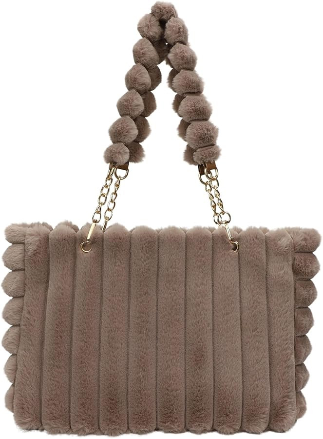 Fluffy Tote Bag Winter Faux Fur Bags for Women Y2K Furry Purse Fuzzy Handbag Plush Shoulder Bags | Amazon (US)