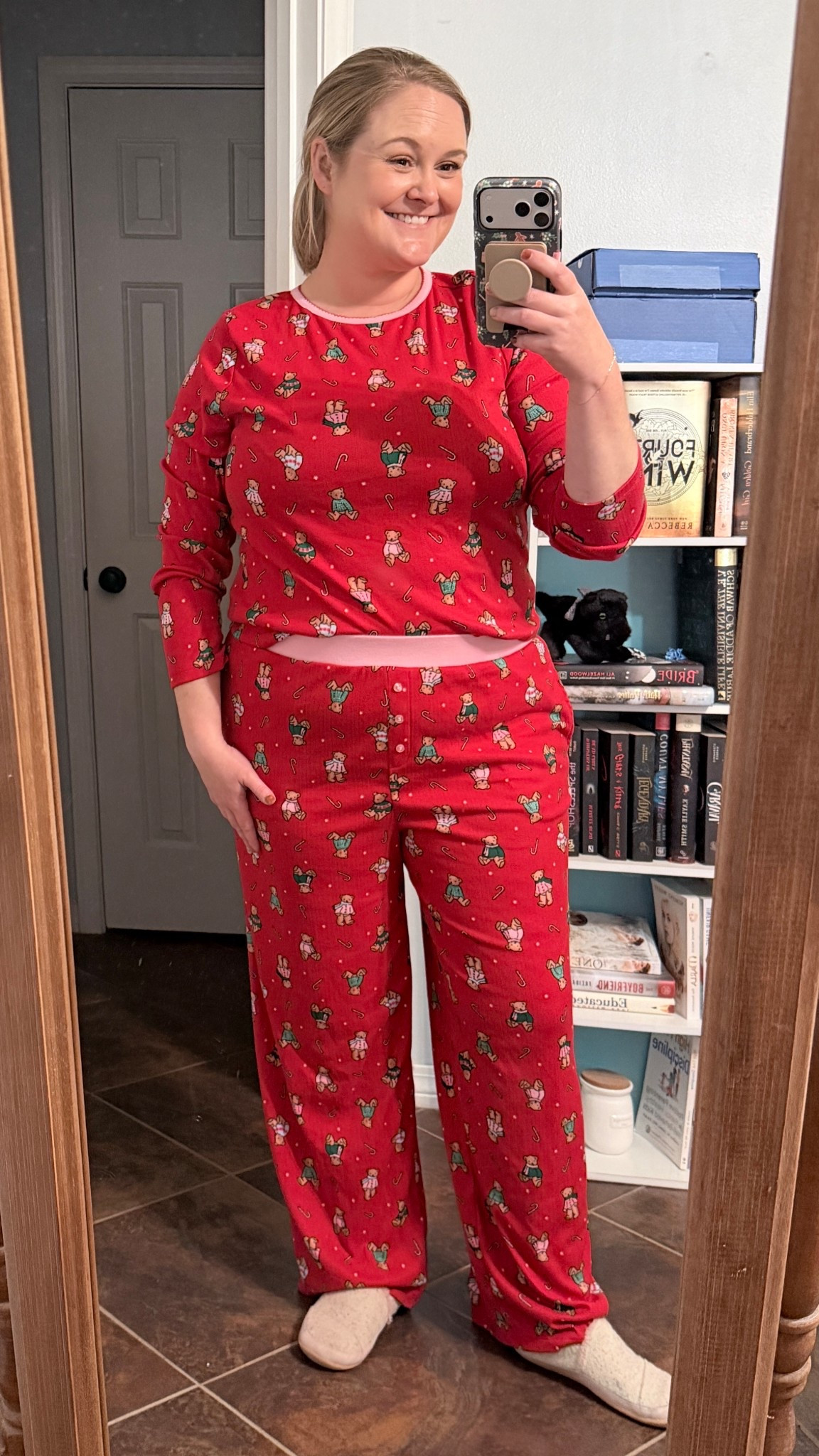 Matching the Christmas cheer 🎄❤️ 

These festive PJs are SO soft and comfy! Perfect for movie nights, wrapping presents, and living my best cozy-girlie life all season long. ✨🎁 #holidaypjs #ltkholiday #cozystyle

#LTKSeasonal #LTKMidsize #LTKmomlife