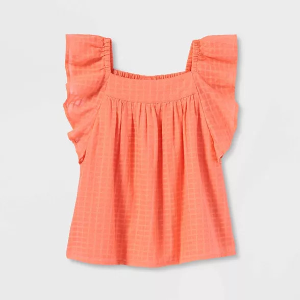 Girls' Flutter Sleeve Woven Top - Cat & Jack™ | Target