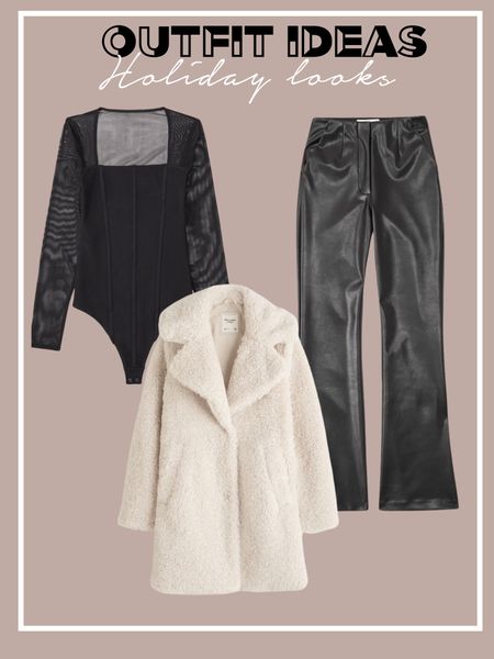 Holiday outfit ideas corset bodysuit flare jeans faux leather coat 

#LTKsalealert #LTKFind #LTKunder100