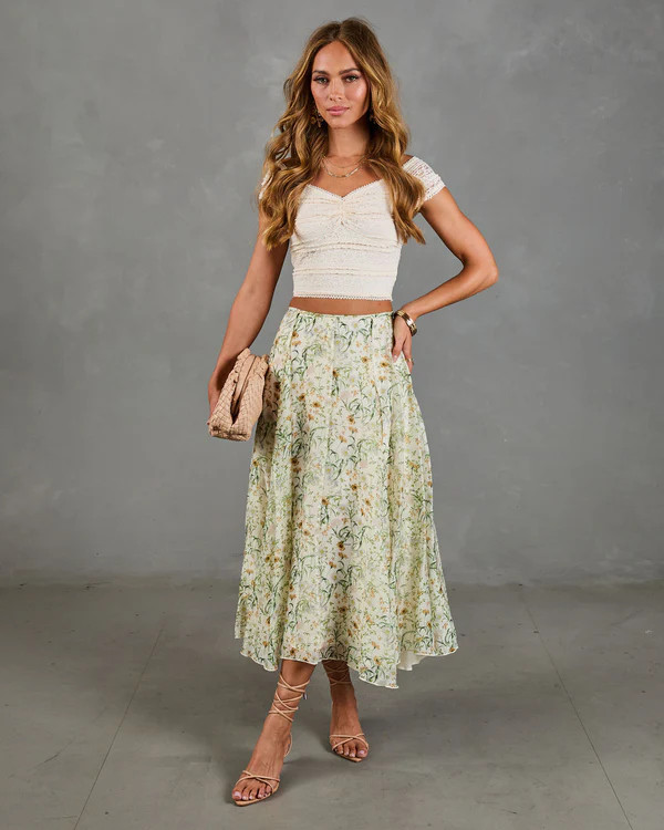 Adilene Pleated Floral Print Midi Skirt | VICI