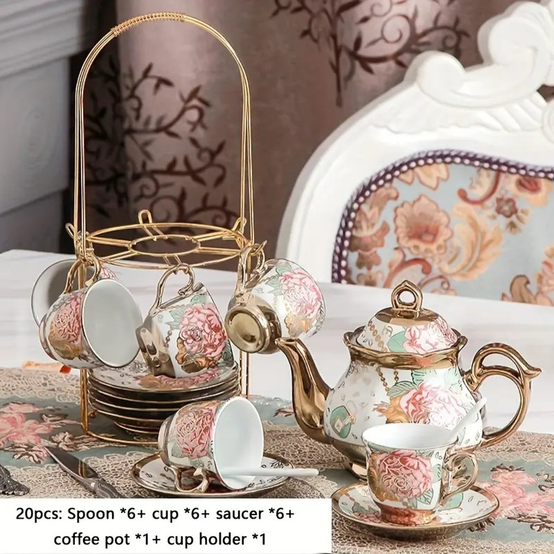 3/20pcs Exquisite European-Style Porcelain Tea Set - Elegant Afternoon Tea Set with Metal Holder,... | Temu Affiliate Program