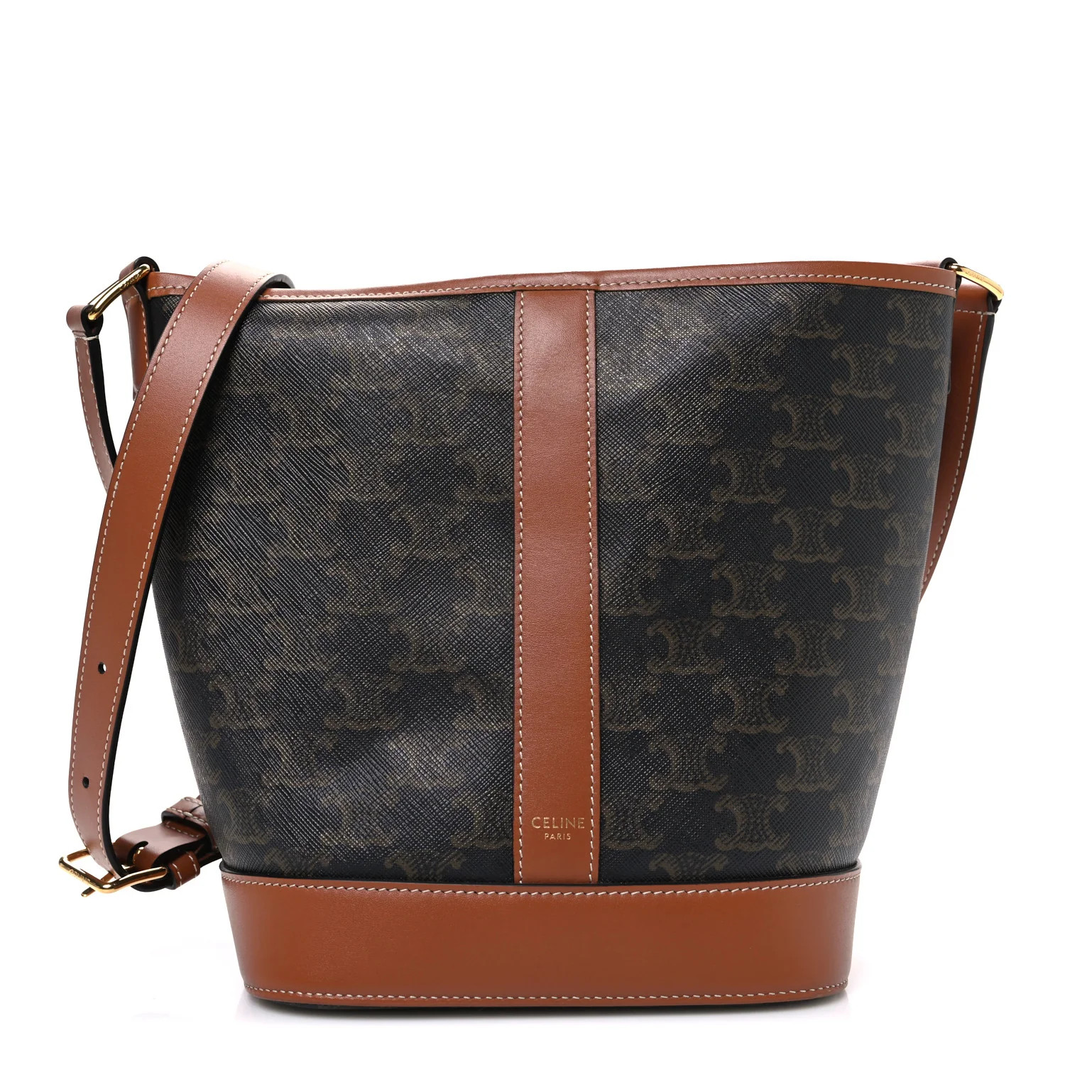 Triomphe Canvas Calfskin Small Bucket Bag Tan | FASHIONPHILE (US)