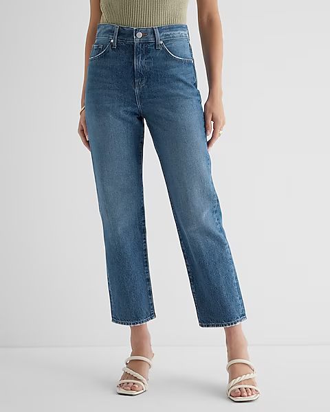 High Waisted Dark Wash Straight Ankle Jeans | Express