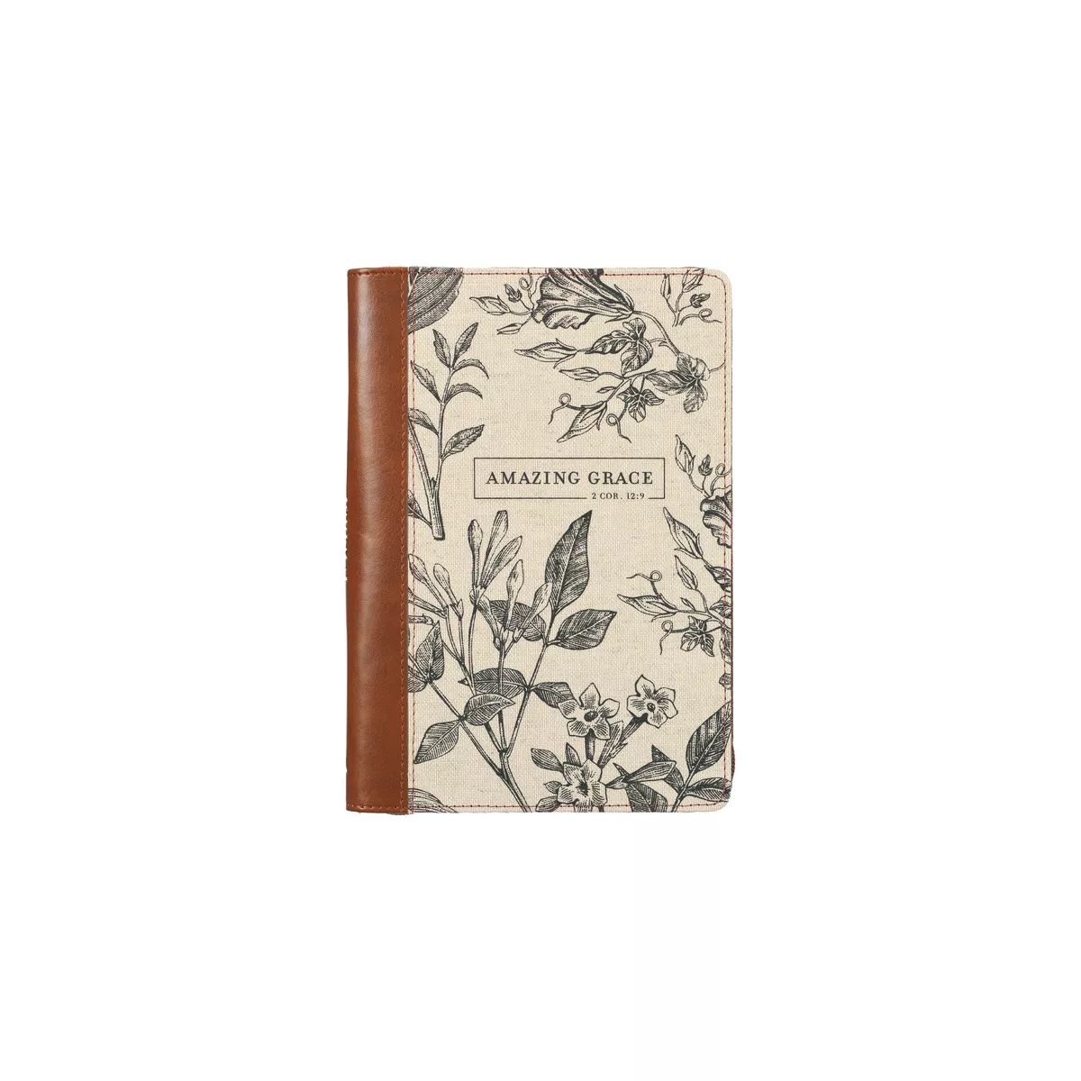 Christian Art Gifts Scripture Journal Brown/Cream Floral Printed Amazing Grace 2 Cor. 12:9 Bible ... | Target
