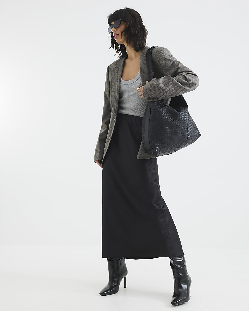 Black Satin Midi Skirt | River Island UK & IE