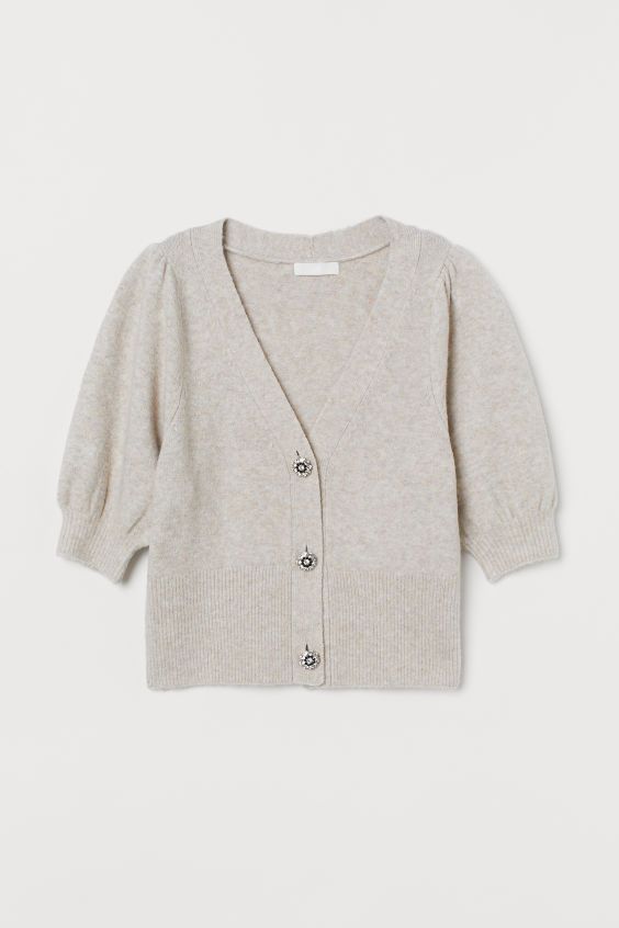 Puff-sleeved V-neck cardigan | H&M (UK, MY, IN, SG, PH, TW, HK)