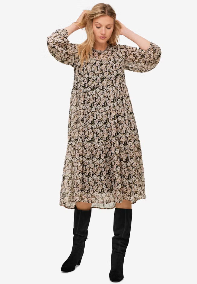 Sheer Overlay Tiered Dress | Avenue