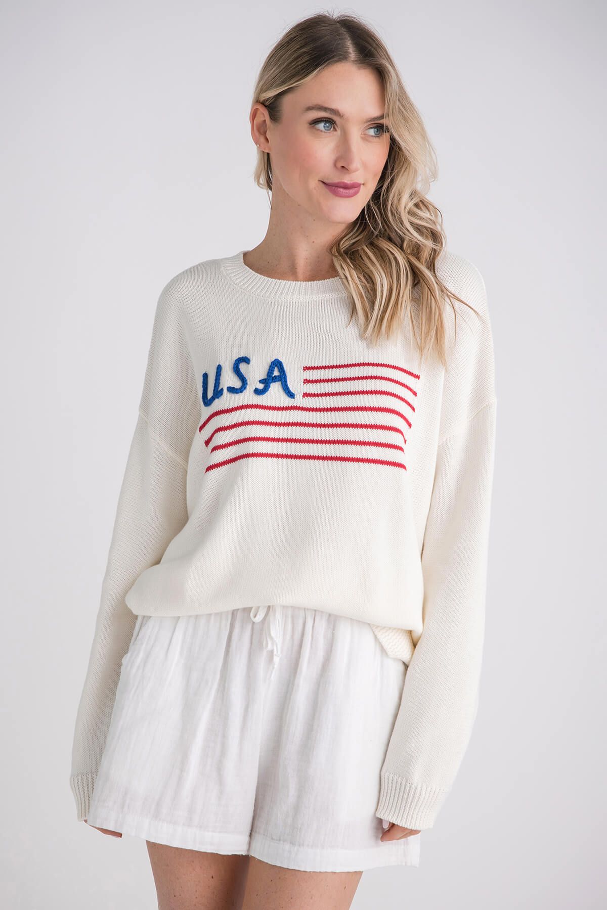 Lelis Round Neck USA Sweater | Social Threads