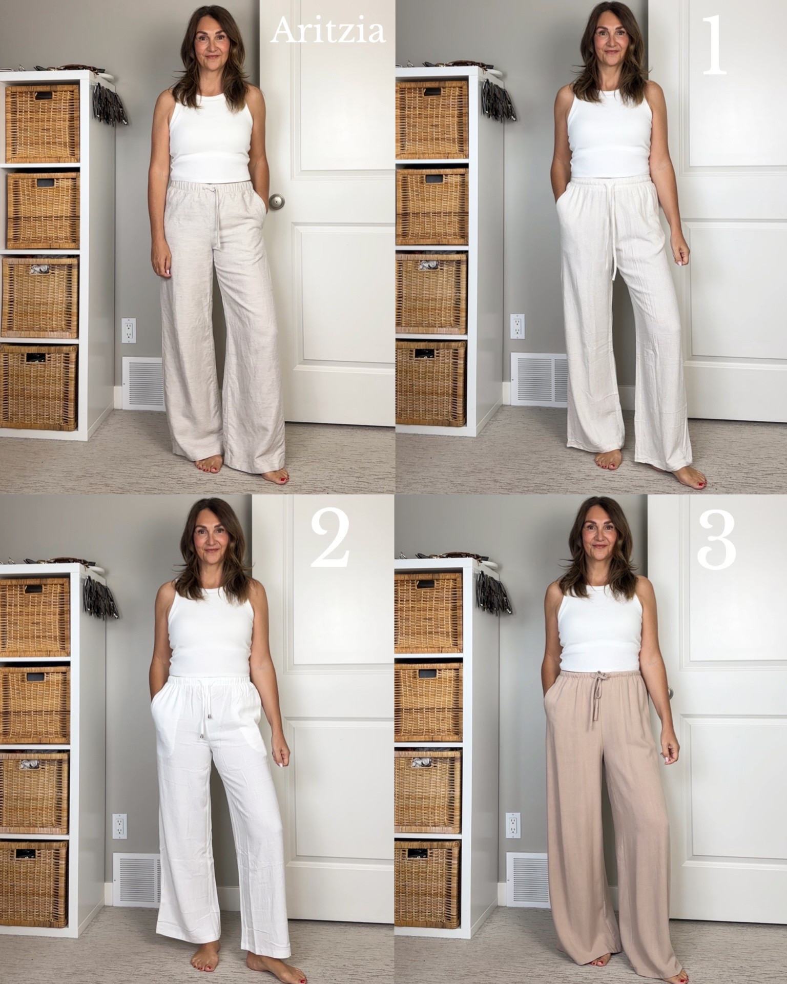 Amazon alternatives to the viral Aritzia linen lodge pants:
1: my overall fave, cotton/linen blend. Wearing M
2: white is quite sheer, viscose/linen blend. Wearing S
3: longest pair, cotton/linen blend. Wearing M
For reference I’m 5’ 7” tall 
Note: the second pair are not available on US Amazon only Canadian so I can’t link them here, they are under “pants” on my Canadian Amazon page.

#LTKootd #LTKOver40 #LTKSeasonal