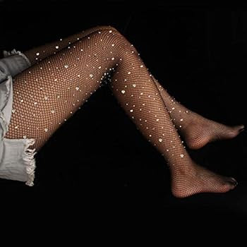 Sexy High Waist Tights Sparkle Rhinestone Fishnets Party Rhinestone Mesh Stockings | Amazon (US)