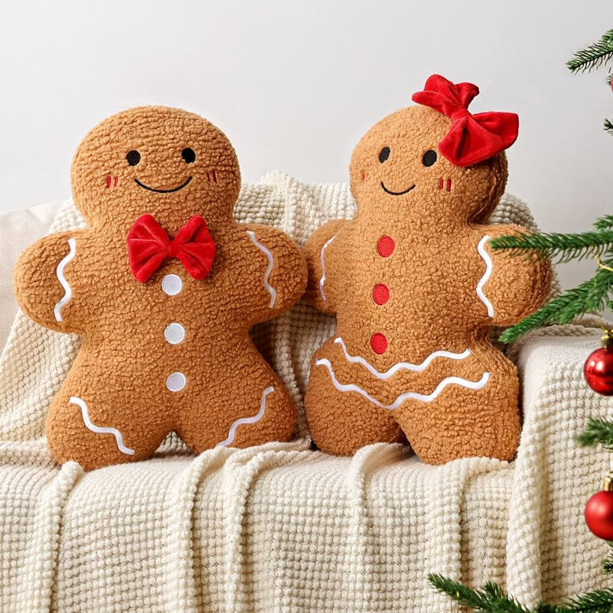 Christmas Decorations Indoor Throw Pillows: Cute Teddy Fleece Gingerbread Man Couple Christmas Pi... | Amazon (US)