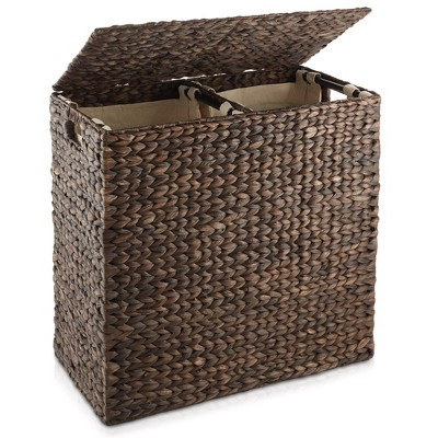Casafield 2-Section Laundry Hamper with Lid and Removable Liner Bags - Espresso, Woven Water Hyacinth Laundry Basket Sorter for Clothes | Target