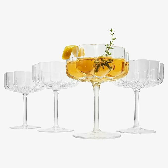 Flower Vintage Wavy Petals Wave Glass Coupes 7oz Colorful Cocktail, - Set of 4 - Rippled & Champa... | Amazon (US)
