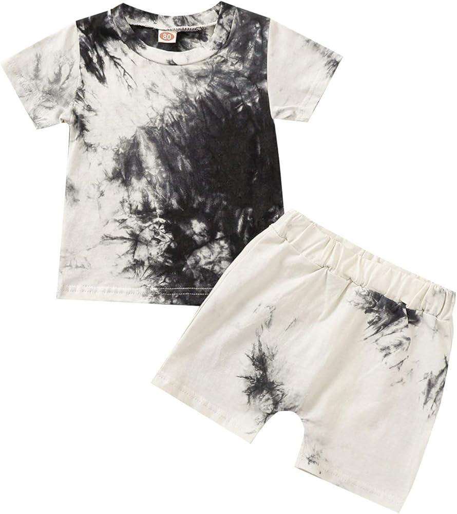 Summer Toddler Baby Boy Girl Outfit Set Tie Dye Short Sleeve T-Shirt Tops Shorts Pants 2 Piece Cl... | Amazon (US)