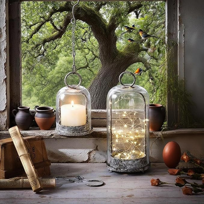 5" & 4" Wide Versatile Metal Candle Holder in Shabby Black with Handmade Thick, Heavy & Sturdy Gl... | Amazon (US)