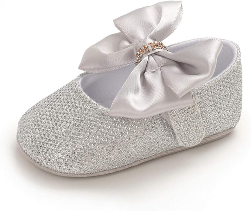 WILLFUN Baby Girls Mary Jane Flats with Bowknot Princess Party Dress Crib Shoes Non-Slip Soft Rub... | Amazon (US)