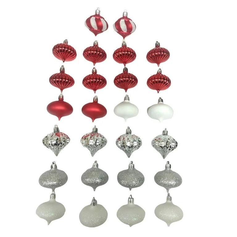 Red, White and Silver Onion-Shaped Shatterproof Christmas Ornaments, Walmart Decor, Holiday Time | Walmart (US)