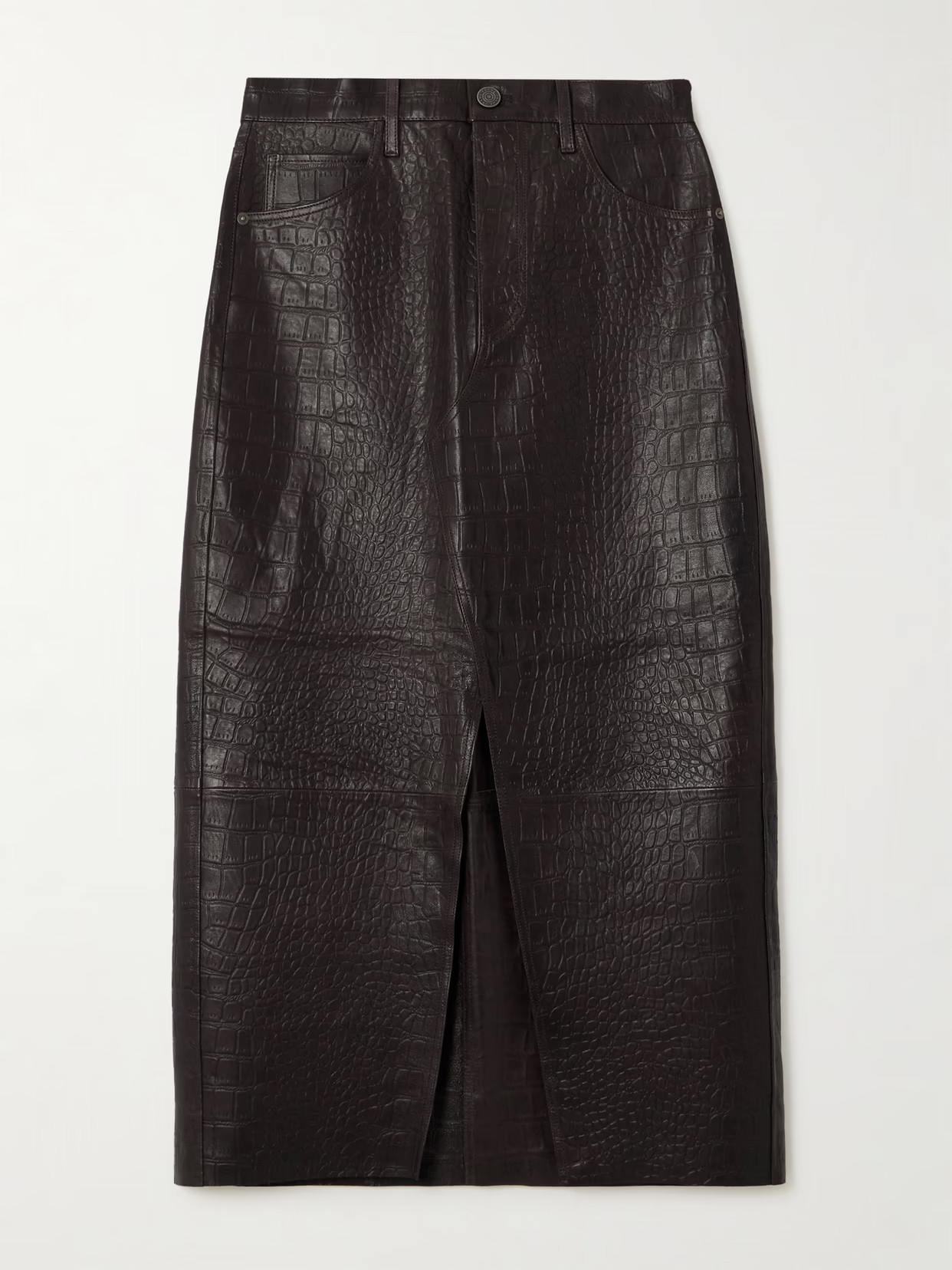 FRAME - The Midaxi Croc-effect Leather Midi Skirt - Brown | NET-A-PORTER (US)
