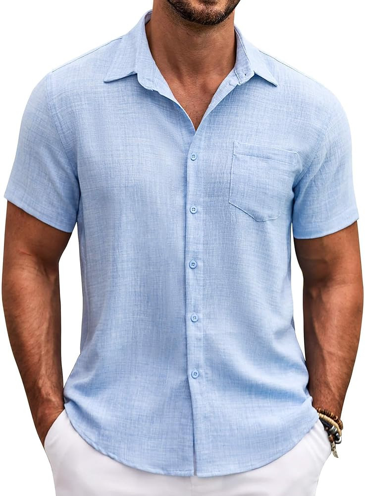 COOFANDY Mens Button Down Short Sleeve Shirt Casual Shirts Summer Beach Textured Shirts with Pock... | Amazon (US)