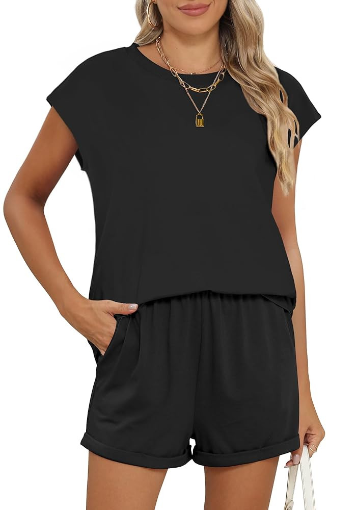 RUBZOOF 2 Piece Outfits for Women Lightweight Matching Lounge Sets Cap Sleeve Top and Elastic Wai... | Amazon (US)