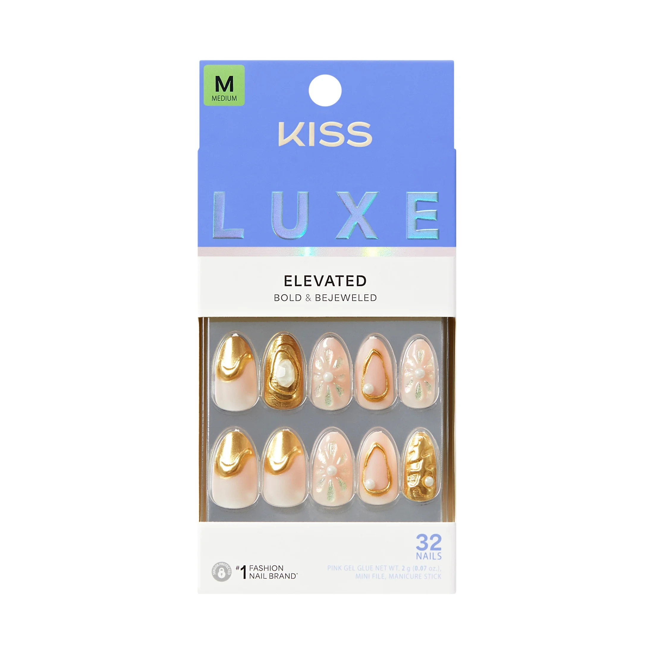 Kiss Luxe Press On Nails Almond, ‘Blossom Tide’, Purple, Medium, 32 Count | Walmart (US)