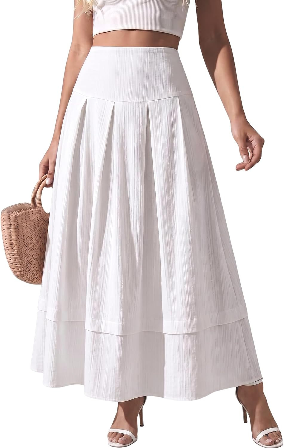 DERAX Womens High Waisted Maxi Skirt Ruffle Tiered Long Skirts with Pocket | Amazon (US)