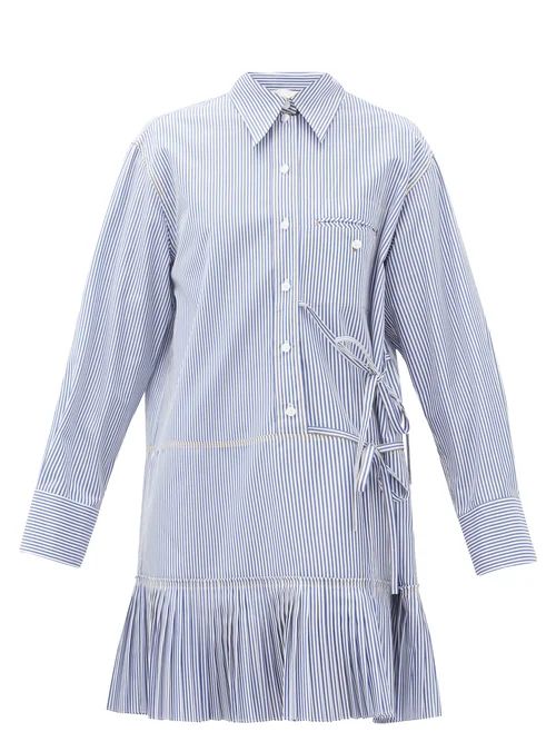 Chloé - Pleated-hem Pinstripe Cotton-poplin Shirt Dress - Womens - Blue White | Matches (US)