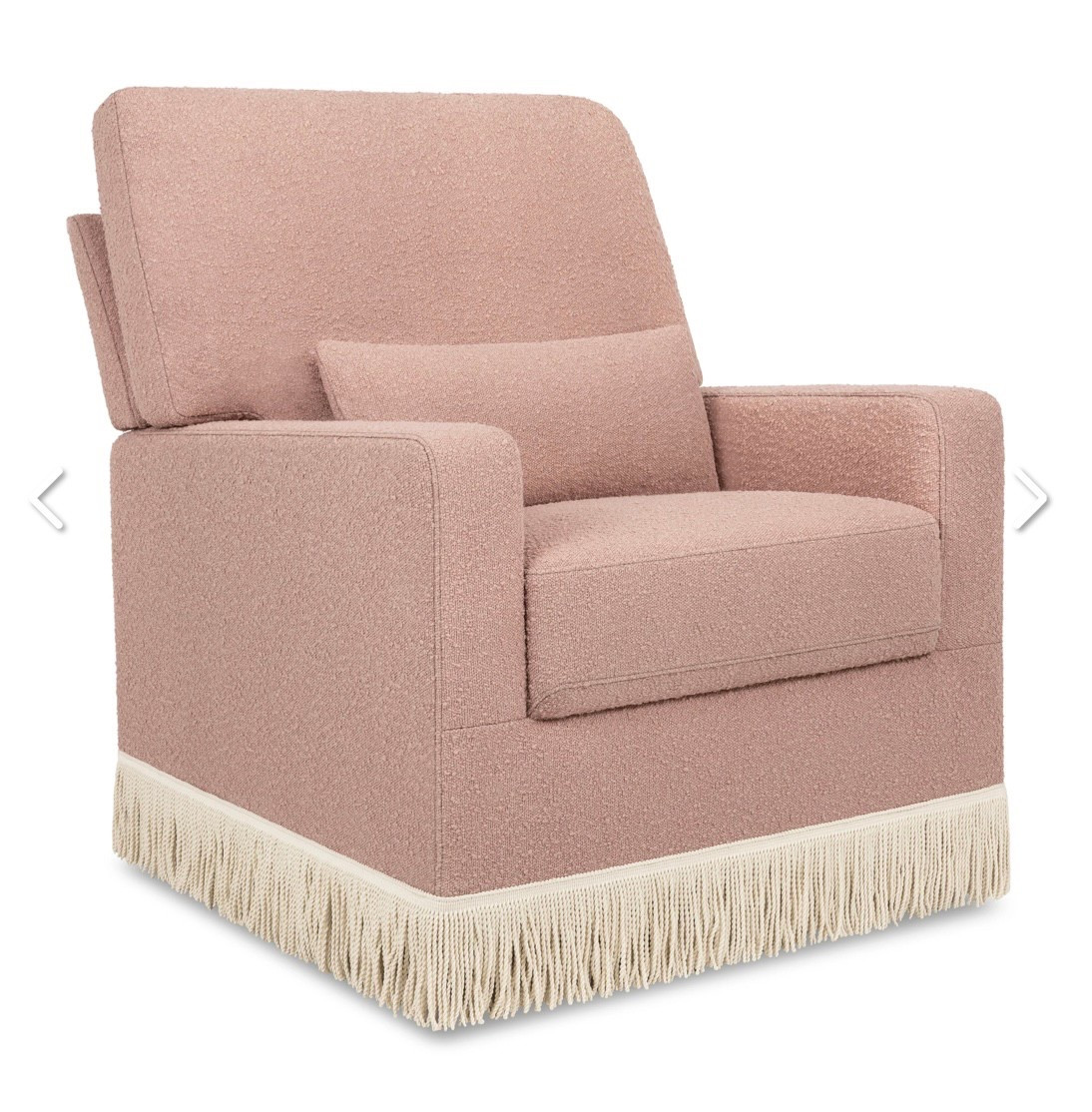 Glider nursery chair! 

Namesake glider, glider with fringe, pink boucle, nursery chair, nursery inspo, pink swivel glider 

#LTKBaby #LTKHome
