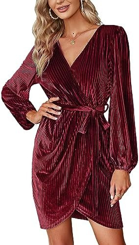 BerryGo Women's Long Sleeve Wrap Semi Formal Velvet Mini Dress Sexy Cocktail Party Winter Club Dr... | Amazon (US)