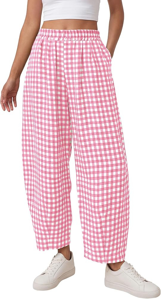 PRETTYGARDEN Plaid Barrel Pants Women Summer Bottoms | Amazon (US)