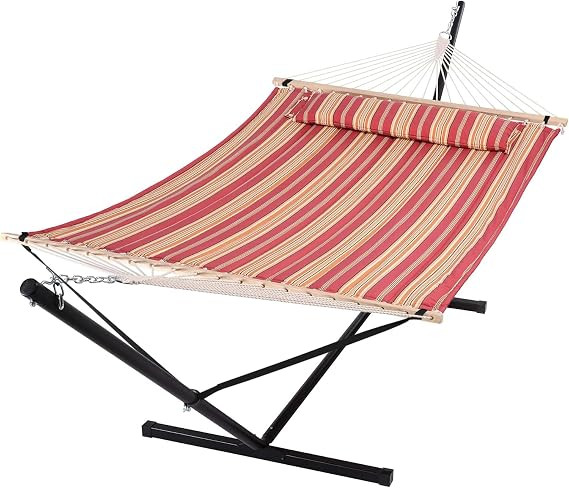SUNCREAT Outdoor Hammock with Stand, Two Person Quilted Fabric Hammock Swing with 12ft Steel Stan... | Amazon (US)