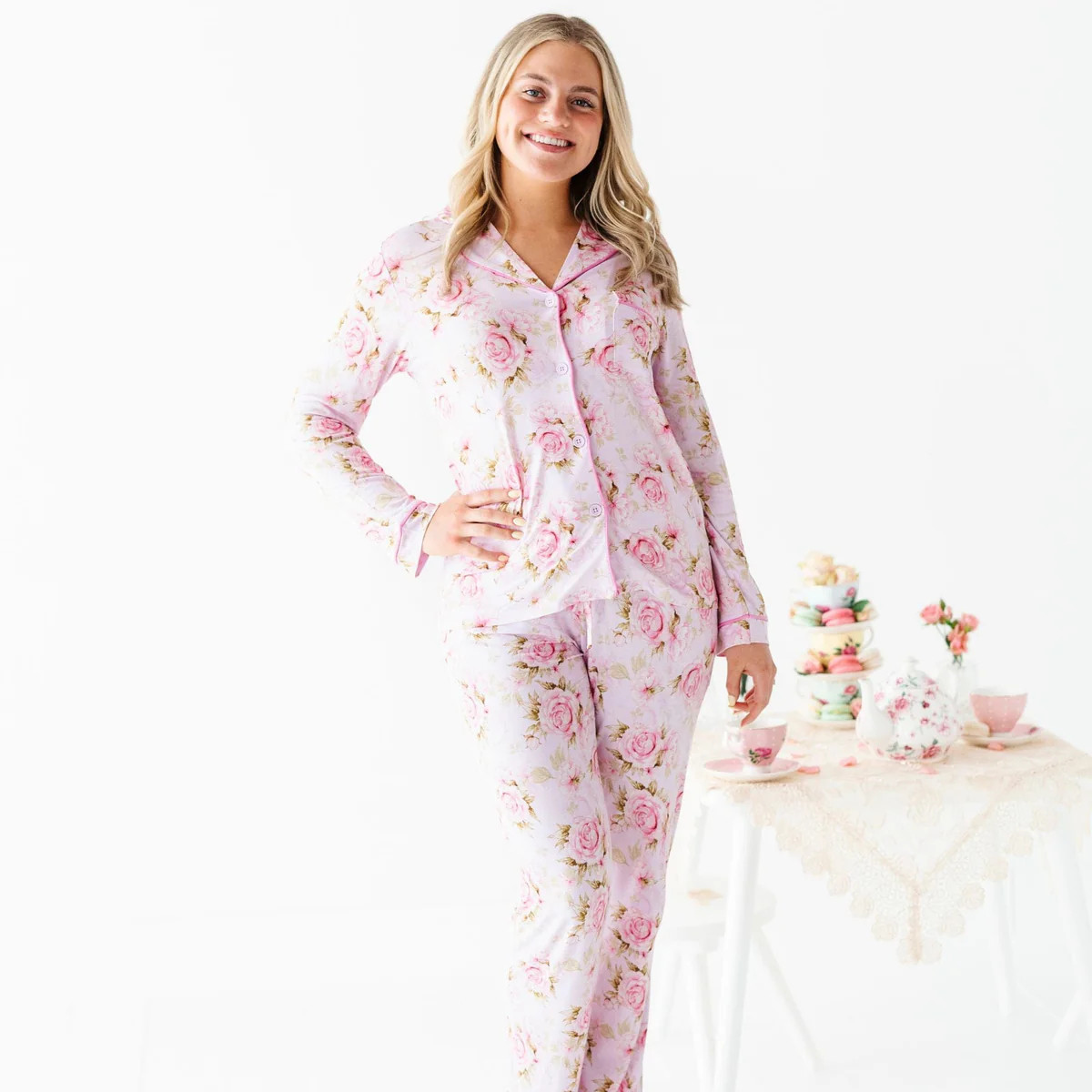 Rosey Moments Women's Collar Shirt & Pants Set | Bums & Roses
