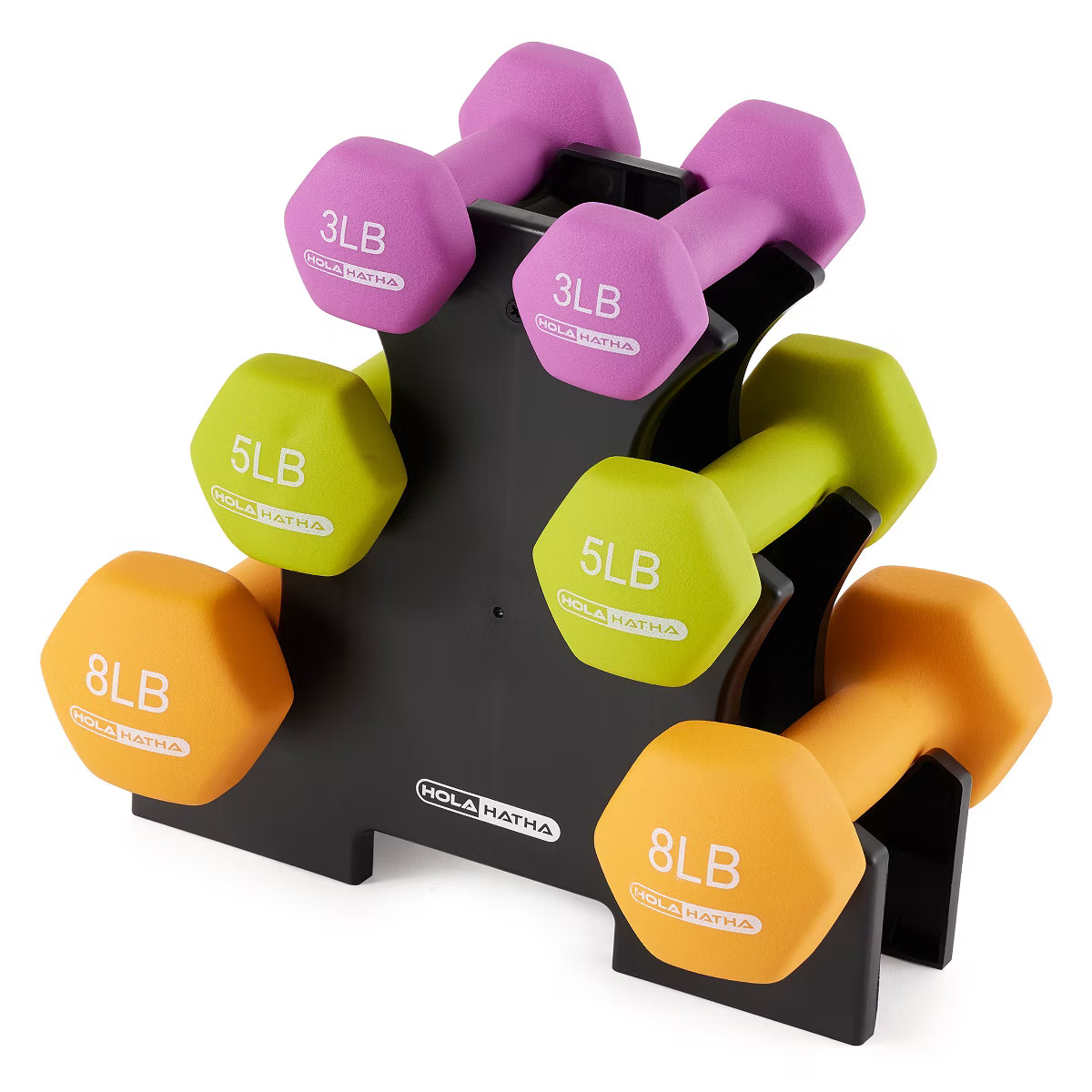 HolaHatha Hex Dumbbell Set with 3lbs., 5lbs. and 8lbs. Hand Weights and Storage Rack | Target