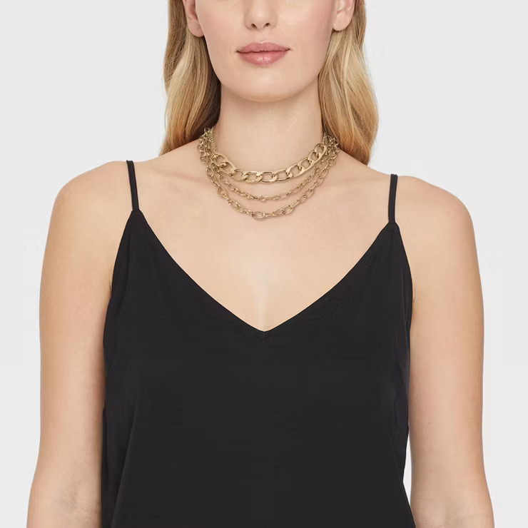 Multi Row Layered Chain Linked Necklace - A New Day™ | Target
