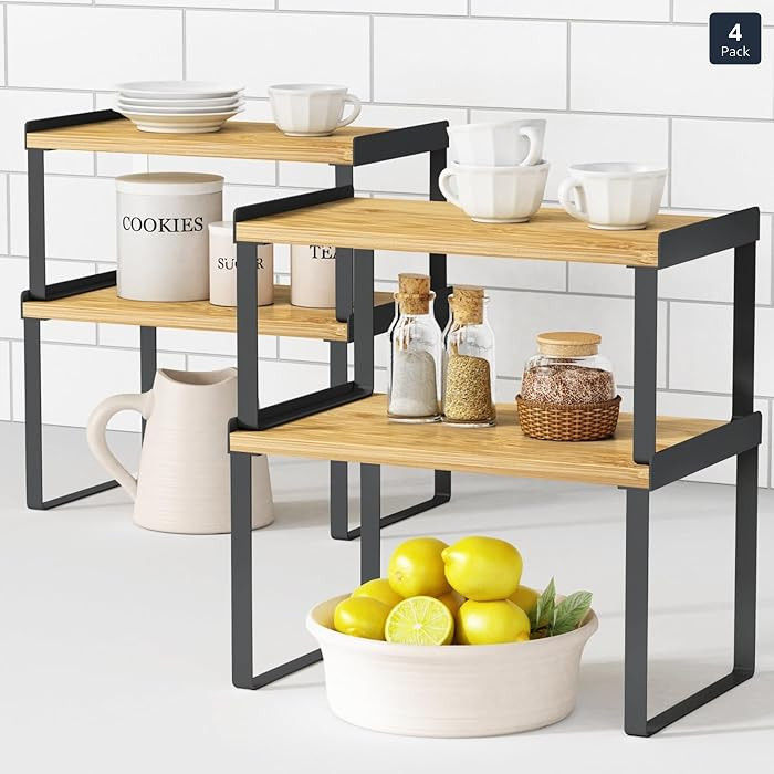 Kitchen Cabinet Organizer Shelf Set of 4, Pantry Organizers and Storage Shelves for Plates Dishes... | Amazon (US)