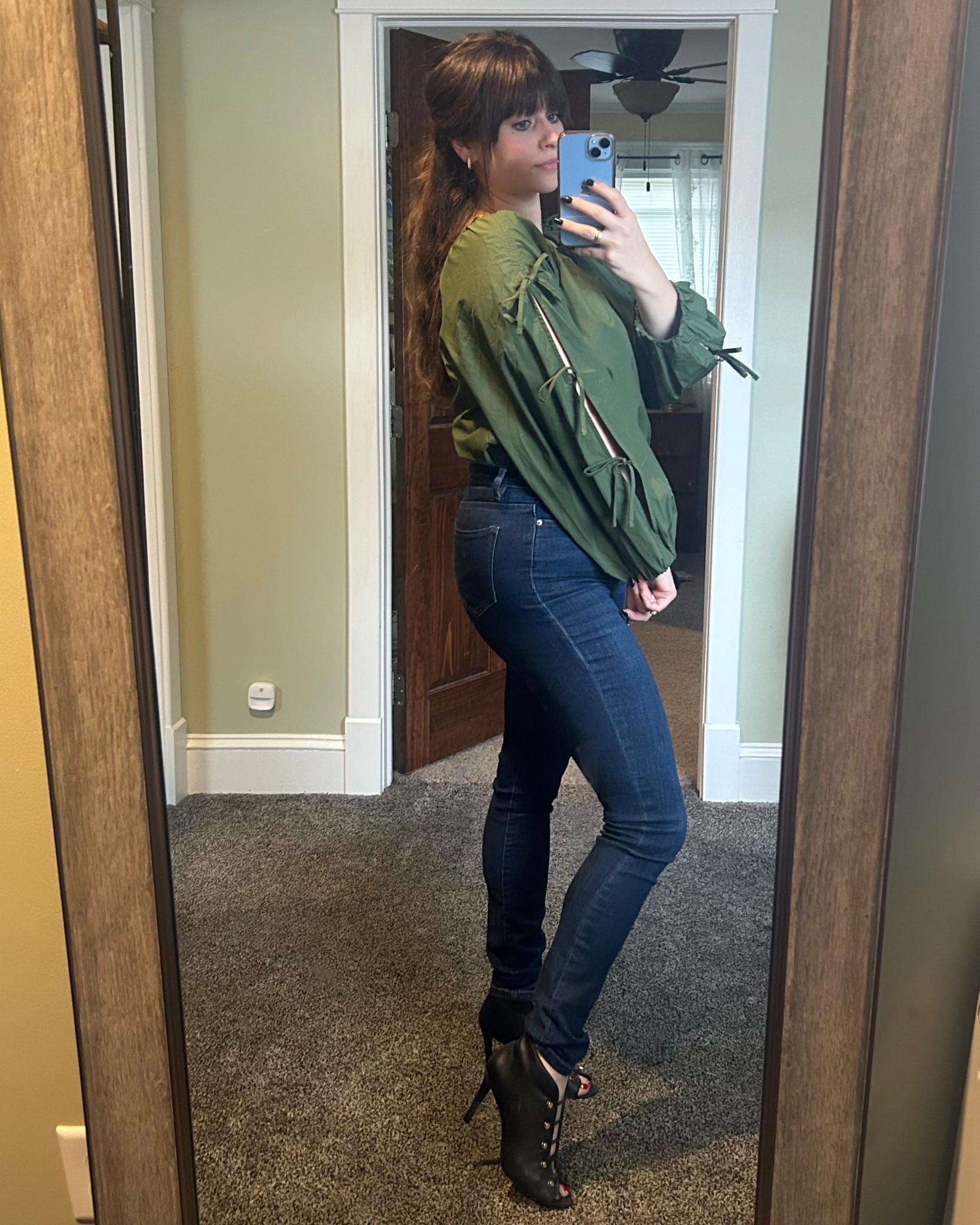 Xmas festivities fit 🎄

Jeans are MARKED DOWN to $59! I ordered them in longs for some extra length if I wanted to fold the bottoms. 

Shirt is UNDER $20 and comes in 2 different sizes. I would size down as it seems to run big. 

Heals are Enzo Angiolini- I linked many different sizes on Poshmark. But also a similar pair on Amazon. 

#LTKStyleTip 

#LTKootd #LTKSaleAlert