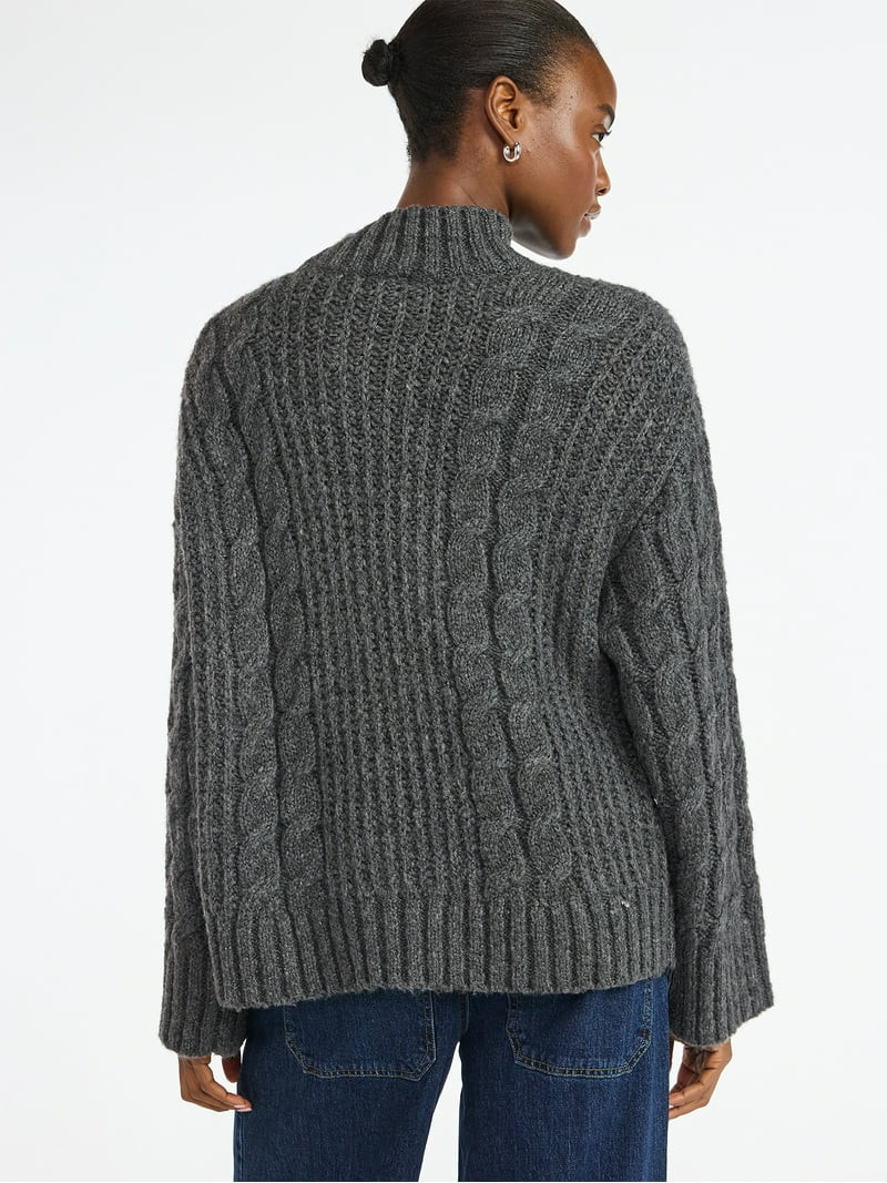 Scoop Women’s Oversized Cable Knit Sweater, Midweight, Size XS-XXL | Walmart (US)