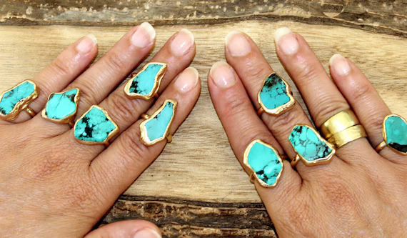 Raw Stone Ring, Turquoise,Stackable ring, Handmade, Gold, Raw Turquoise Ring, Stacking Ring, Turquoi | Etsy (US)