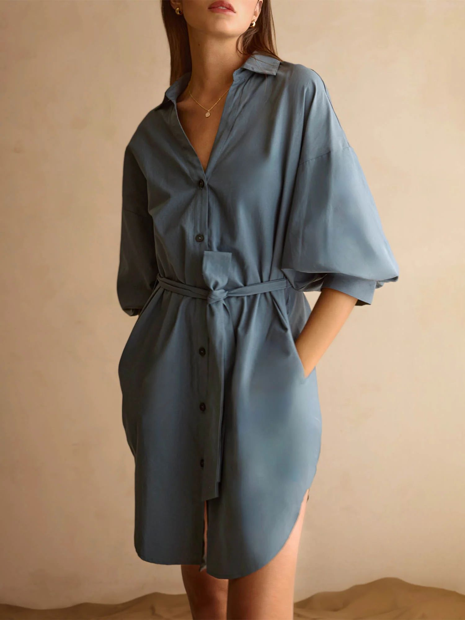 Brochu Walker | Women's Kate Belted Dress in Ocean Blue | Brochu Walker