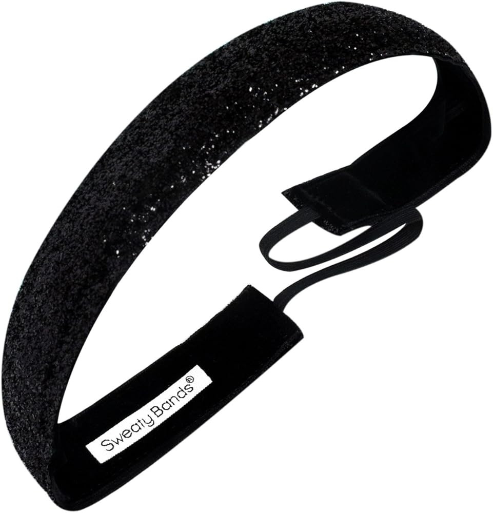 Sweaty Bands Womens Girl Headband - Non-Slip Velvet-Lined Sparkle Hairband - Viva Diva Black 1-In... | Amazon (US)