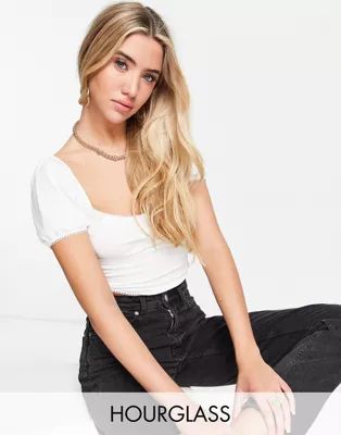 ASOS DESIGN Hourglass milkmaid top with scarf hem in white | ASOS (Global)