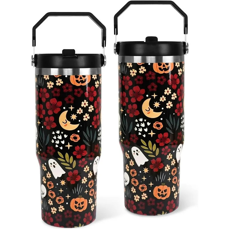 Halloween Tumbler with Lid and Straw 30oz,Skulls Ghost Pumpkins Flower Vacuum Insulated Leak Proo... | Walmart (US)