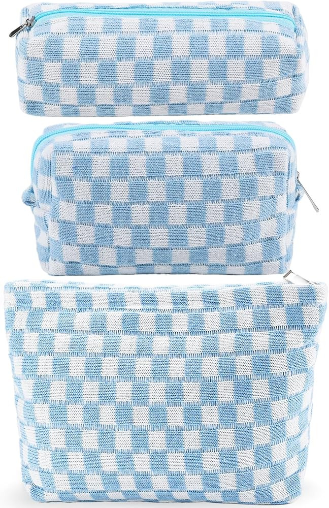 3Pcs Checkered Makeup Bag for Women Large Cosmetic Bag Set Travel Toiletry Bag Makeup Pouch Bag f... | Amazon (US)