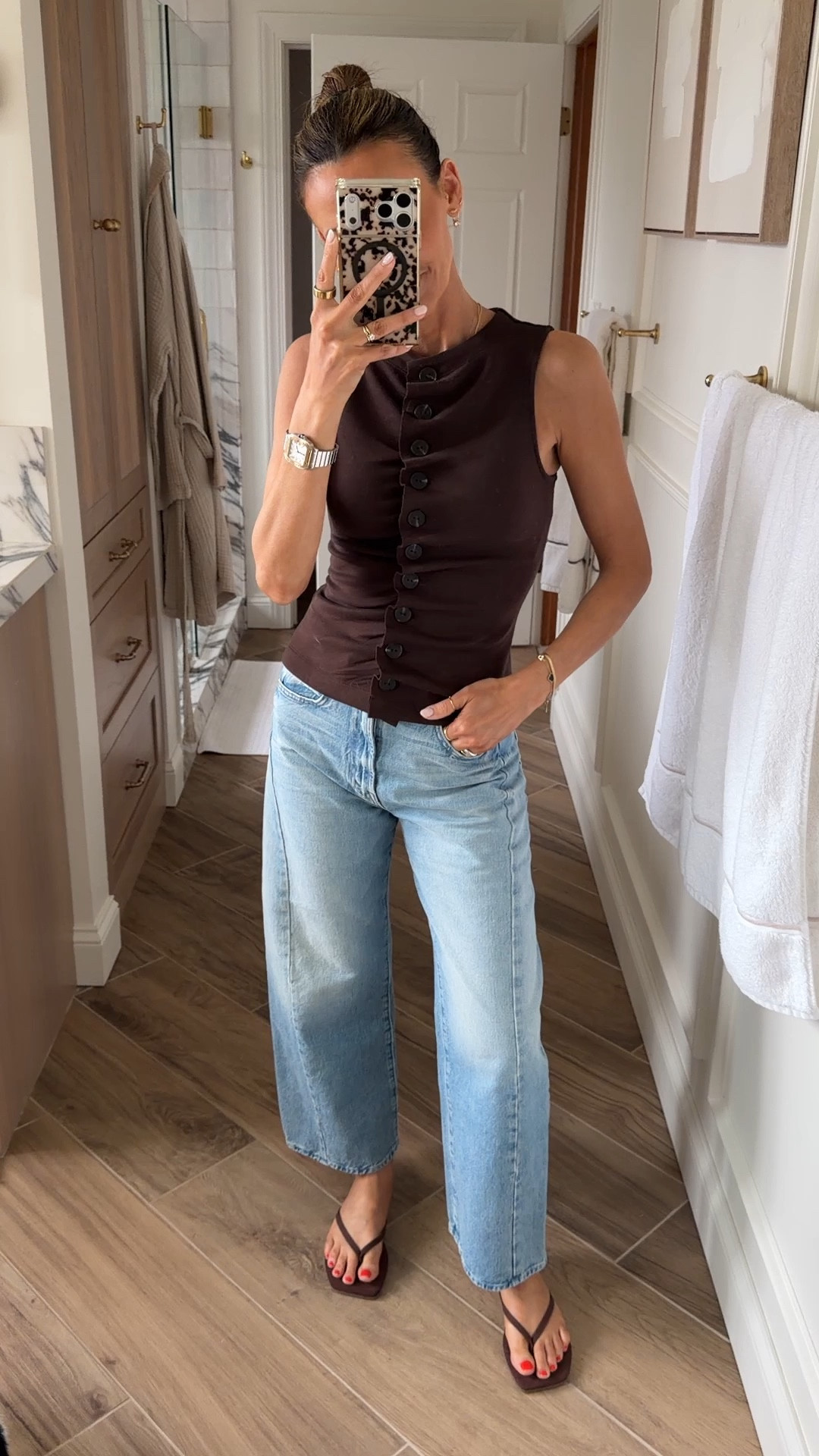 Easy spring outfit wearing one of my most worn jeans, a cute buttoned top and the new tkees in brown suede like material! Easy to wear with jeans and shorts during the day or a cute dress go a casual resort dinner - all tts 

#LTKootd #LTKOver40 #LTKSeasonal