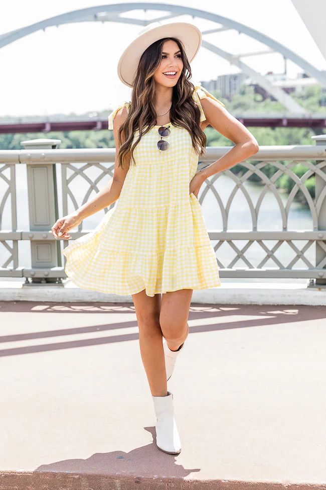 Morning Grace Yellow Tie Sleeve Gingham Mini Dress | Pink Lily