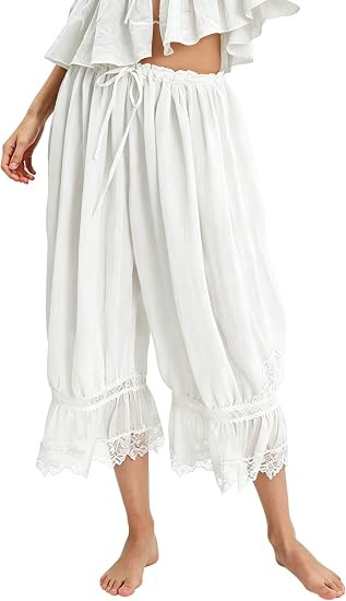 UAURORAO Women Lace Trim Bloomer Pants Flowy Culottes Pantaloons Bloomers | Amazon (US)