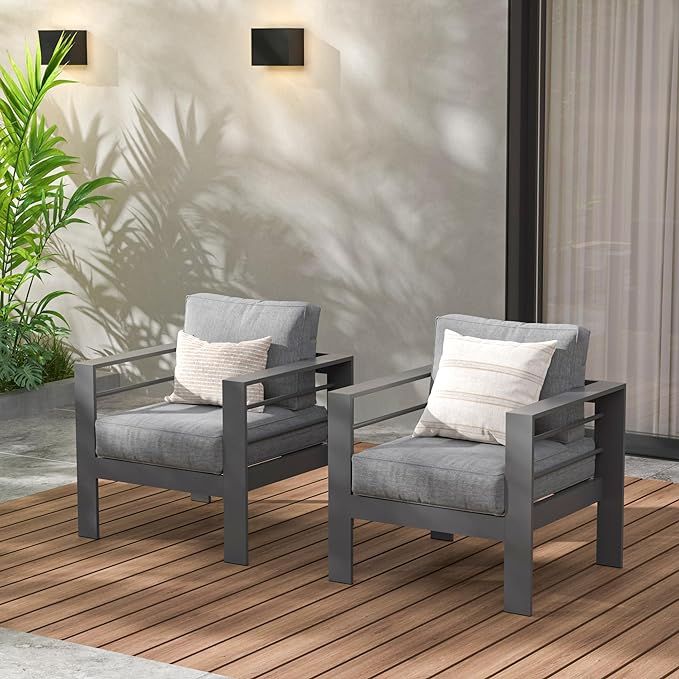 Wisteria Lane 2 Pieces Patio Furniture Aluminum Armchair, All-Weather Outdoor Single Sofa, Grey M... | Amazon (US)