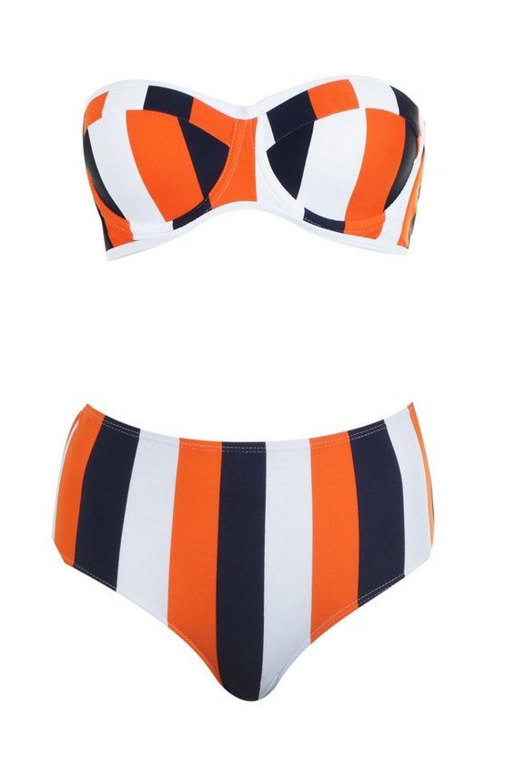 School Stripe Underwired High Waisted Bikini | Boohoo.com (US & CA)