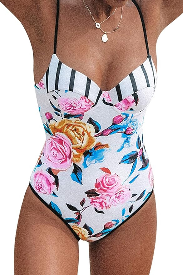 CUPSHE Women's Floral Printing One-Piece Swimsuit Beach Bathing Suit | Amazon (US)